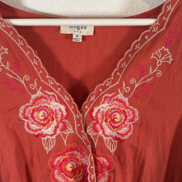 Umgee Orange Floral Embroidered Boho Mini Dress Size Medium - Picture 3 of 7